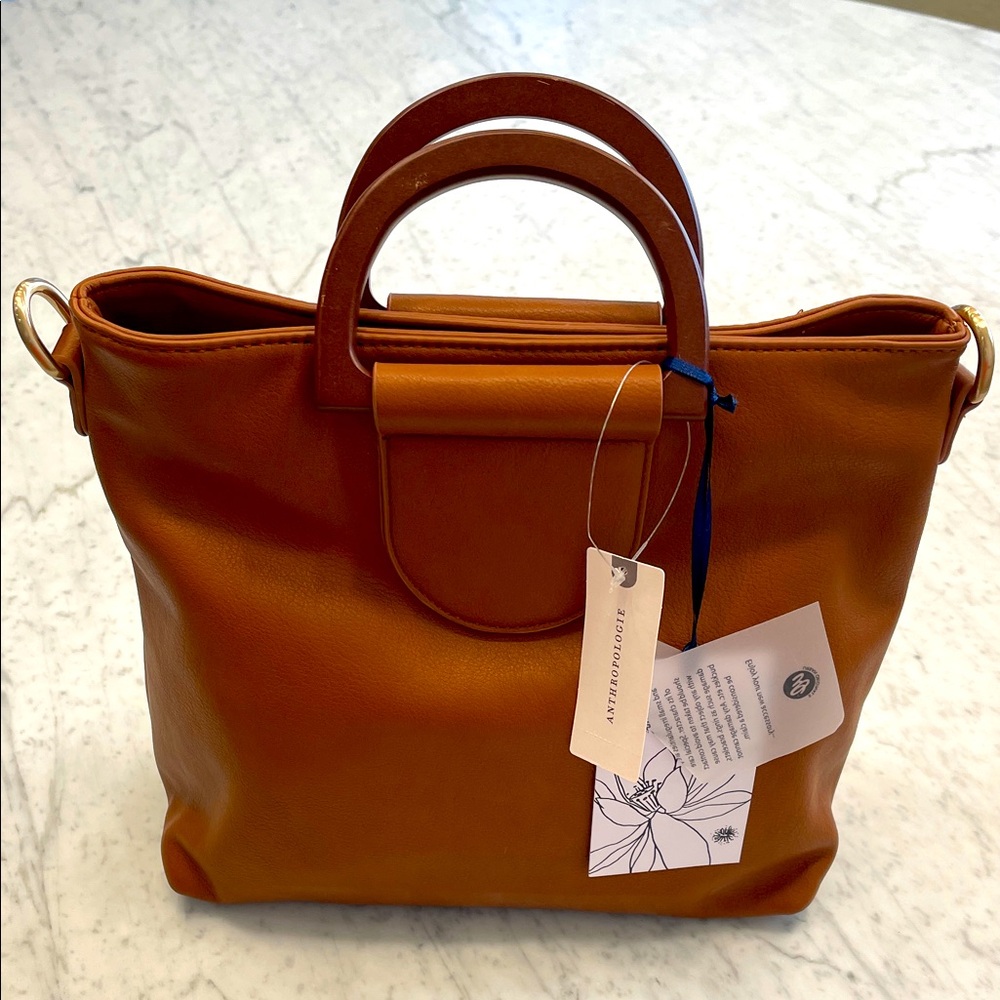 NWT: Anthropology Stylish Tan Handbag apx 10 w x 10 H x 4.5 D